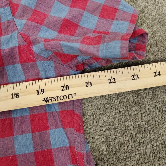 J. Crew Men's Button Down Plaid Shirt in Red Blue Size Medium 100% Cotton Office - Picture 5 of 7
